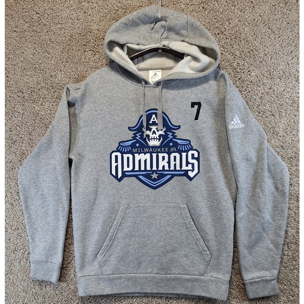 Adidas Hoodie Mens XS Gray Milwaukee Admirals Hockey Graphic Pullover Sweatshirt
